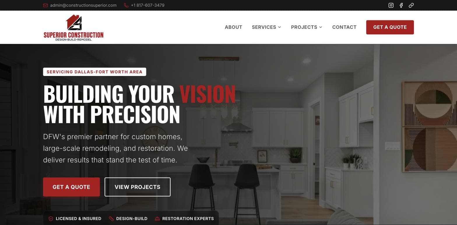 Superior Construction website screenshot